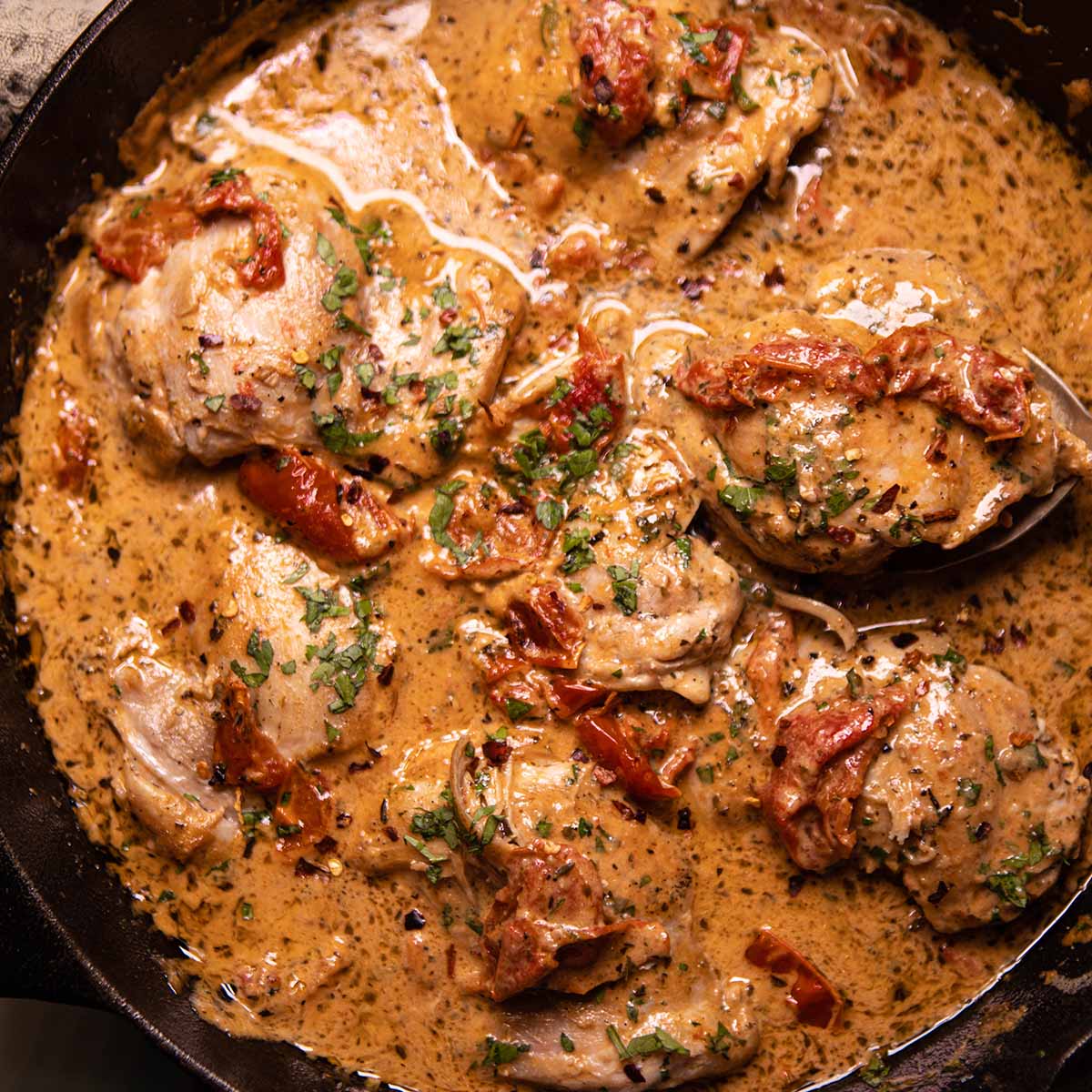 chicken cooked in sun-dried tomato sauce